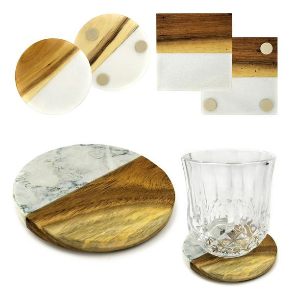 Marble wood coaster