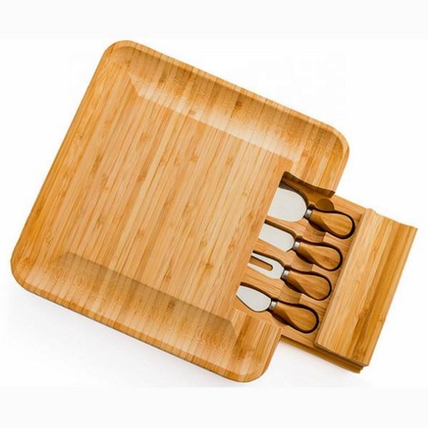 Bamboo cheese board & cutlery set