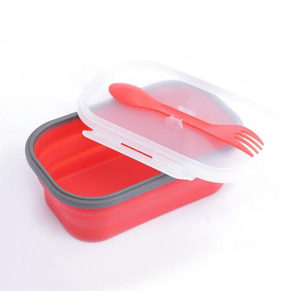 Collapsible Silicone Lunch Box with Fork and Spoon